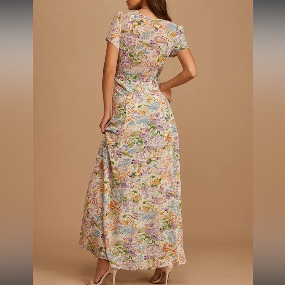 Lulu's Feels Magical Ivory Floral Print Short Sleeve Wrap Maxi Dress Sold Out S - Picture 14 of 14